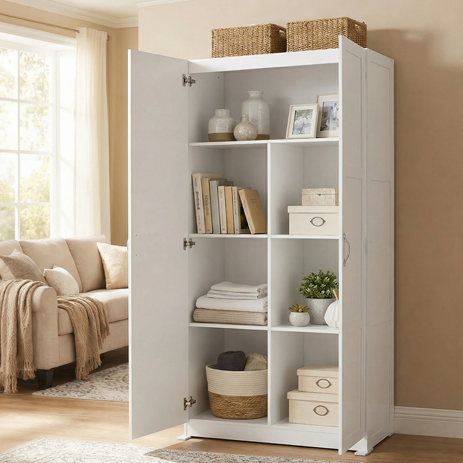 JHK 71IN Wooden Living Room Storage Cabinet Large Capacity Organizer Storage Unit for CD Blankets and Books Suitable for Home Office and Study Rooms