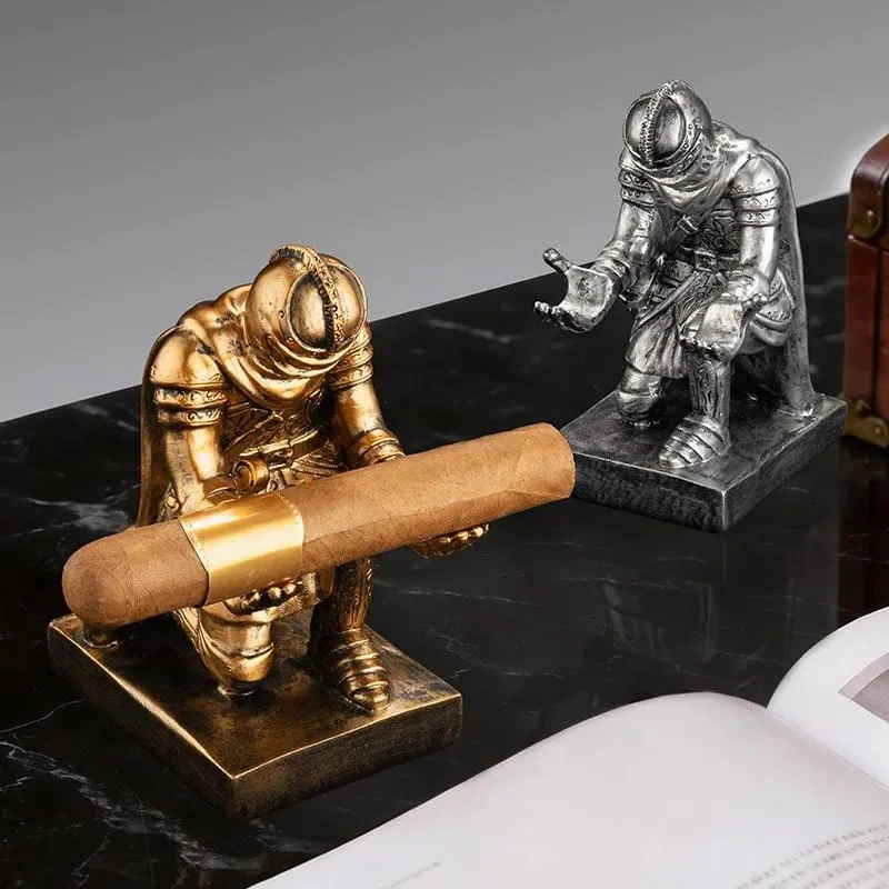 Eggplant Cigar Holder Resin Desktop Ornament Creative Knight Design Decorative Stand for Home Office Bar Display