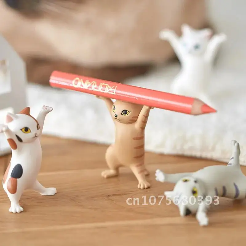 

Amusing Feline Pencil Holder Stand Toy Cat Earphone Rack House Ornament Charming Dancing Kitten Pen Rest Adorable Present