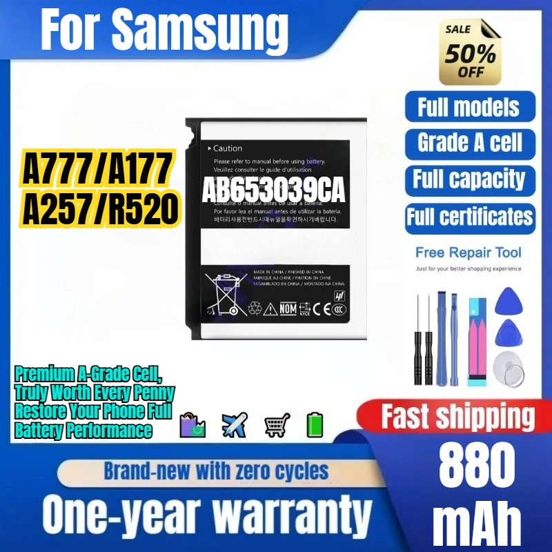 AB653039CA/CE/CU for Samsung A777/A177/A257/R520 Phone Battery High Capacity Battery Replacement Bateria Grade A Cell with Tools