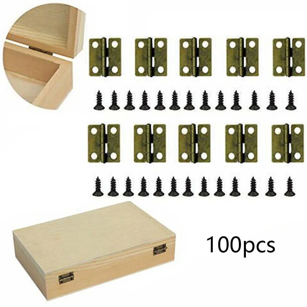 

100pcs Small Box Hinges Granmp Jewelry Box Hinges Retro Butt Hinges Mini Hinges 6-point Corner Antique Copper Iron Sheet Hinges