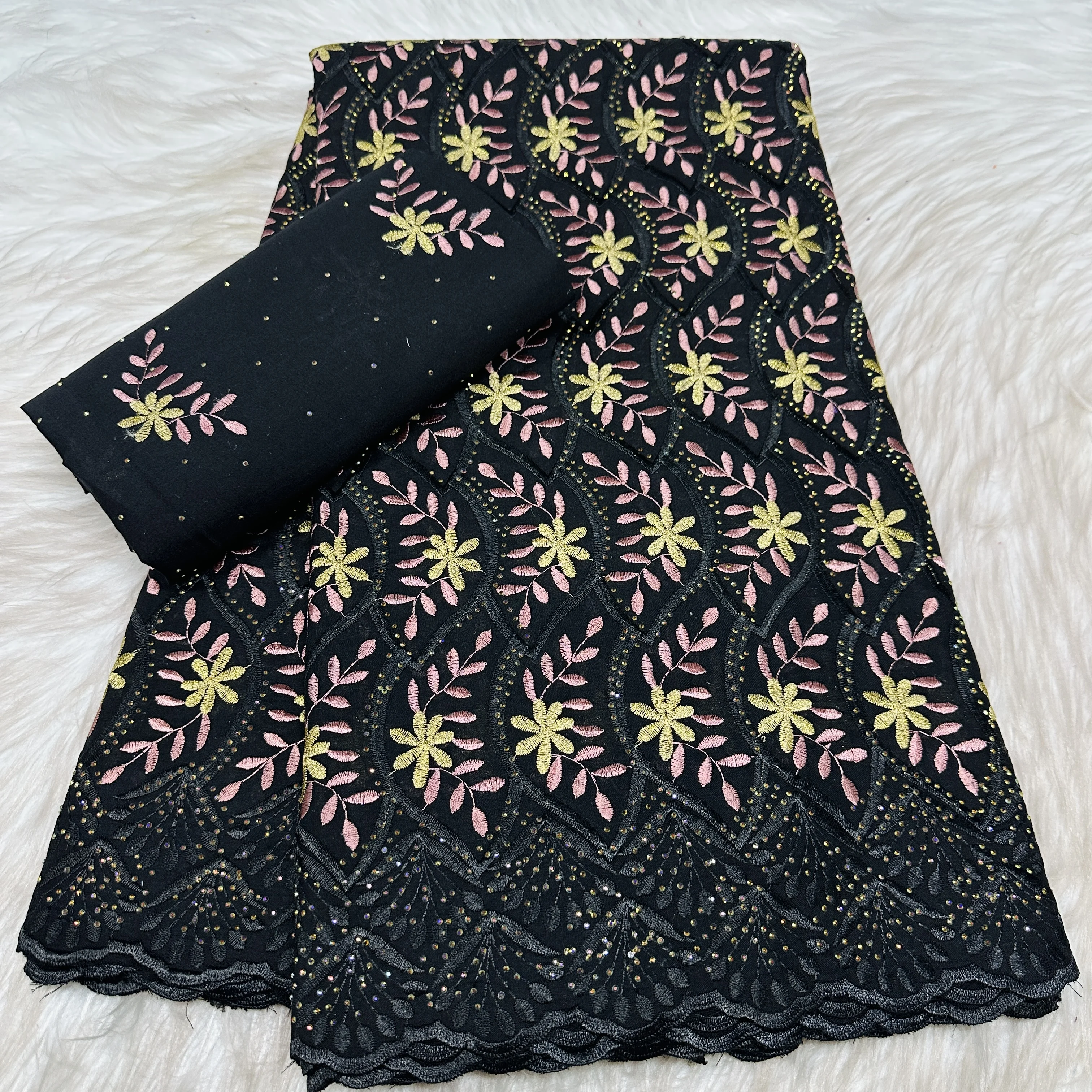 

New 5+2 Yards With Scarf Swiss Stones Lace Fabric Lace Embroidery 2026African Cotton Fabrics Swiss Voile lace Dubai Style Sewing