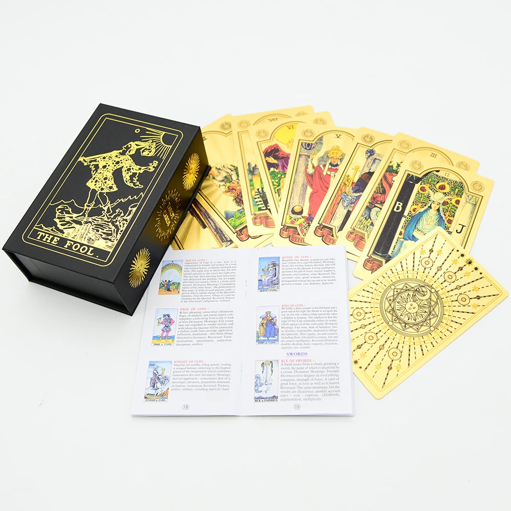 12 * 7cm New Sun Gold Foil Tarot English Card Waterproof Game Poker Divination Girl Emotional Interactive Chessboard Game