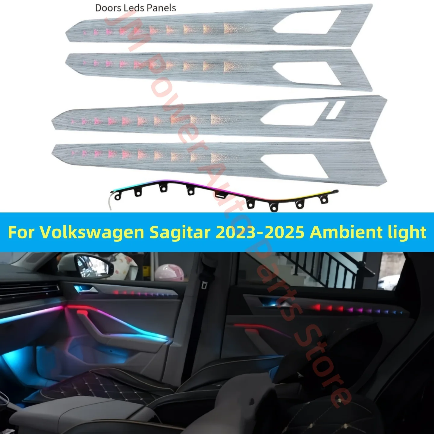 Automotive Ambient light suitable for Volkswagen Sagitar Door LED trim panel 64 color Atmosphere modification APP screen control