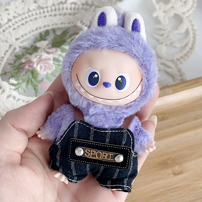 Para 10.5cm labubu 4.0 mini boneca listrado macacão conjunto brincalhão roupas diárias ropa labubu boneca acessórios presente de natal