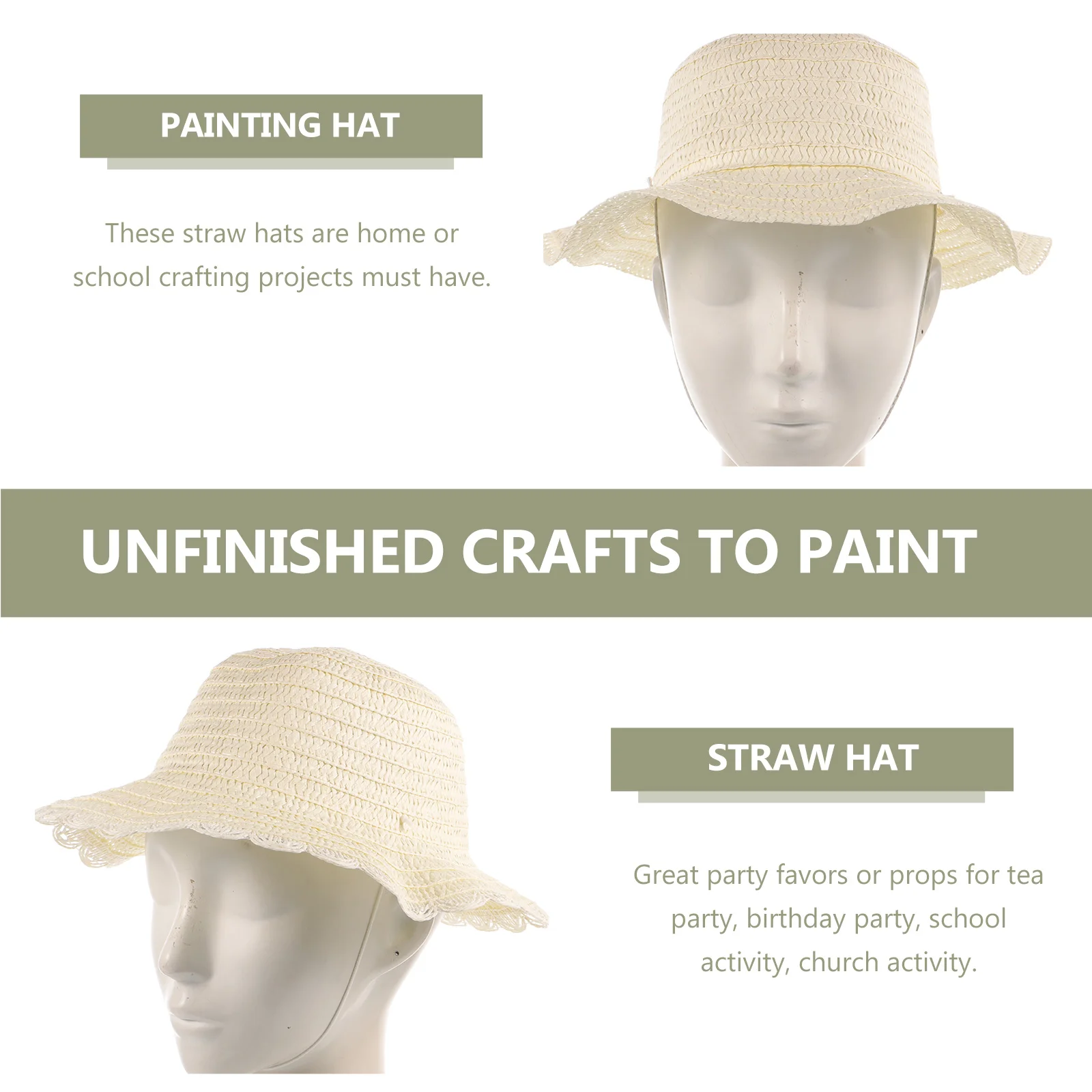 8 Pcs DIY Straw Hat Painting Crafts for Kids Mini Hats to Girls Aldut Toys Brim Plain