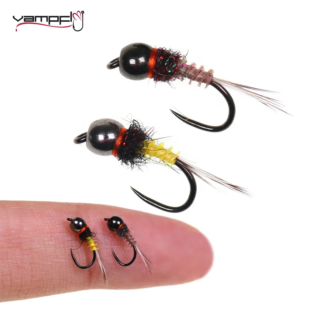

Vampfly 6pcs Brass Bead Head Nymph Fly Fast Sinking Wet Flies Barbless Fly Tying Hook #20 Trout Grayling Perch Fishing Lure Bait