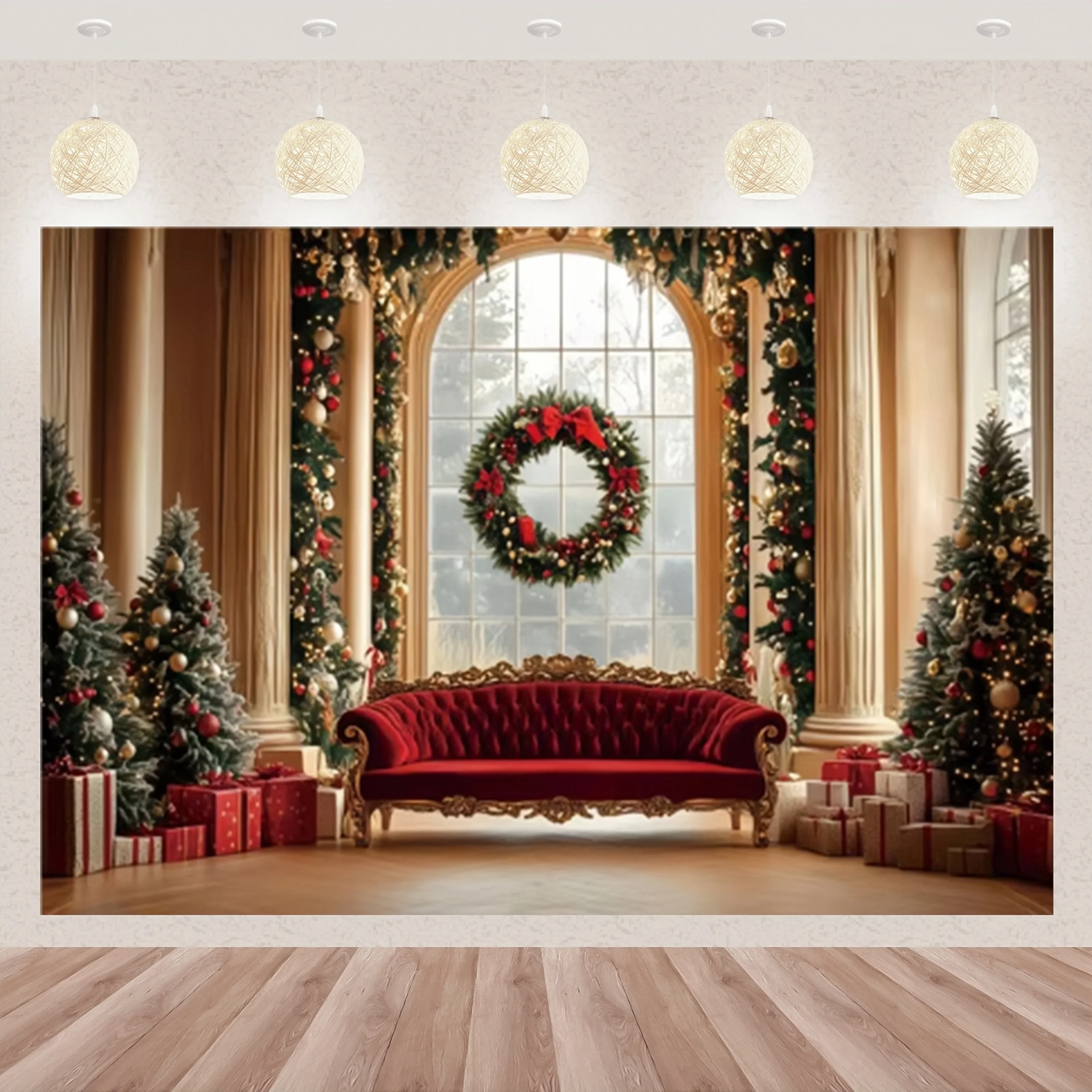 Christmas Photography Background Winter Window Xmas Tree Bear Gift Family Party Decoration Kids Portrait Backdrops Photo Props