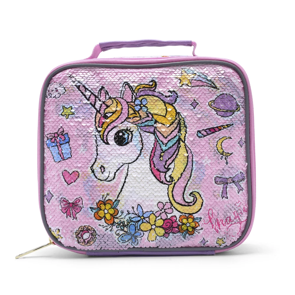 

BLING BABIES Children's tote, lunch bag, double sided unicorn sequin design, pink and purple, suitable for carrying food