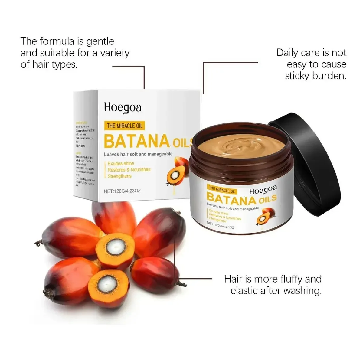 

HOEGOA Batana Oil Hair Mask for Normal Hair Deep Moisturizing Treatment Softness Smoothness Frizz Control