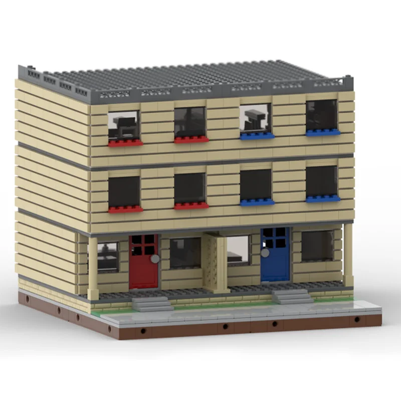 City Street View Model MOC Building Bricks Tan Townhouses Residential Modular Technology Children Holiday Gift Assemble Toy Suit
