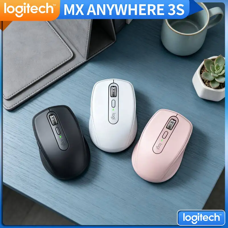 Ergonomic MX Anywhere 3S - 8000 DPI, 3-Device Connect, Silent Click, Perfect for Home Office & Studio Work