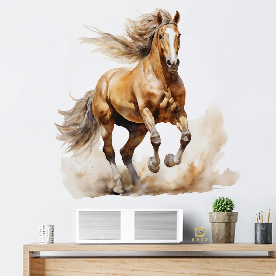 ملصقات حائط على شكل حصان راكض - شارات قابلة للإزالة لتزيين المنزل لغرفة المعيشة، ملصقات فنية جدارية للمكتب المنزلي