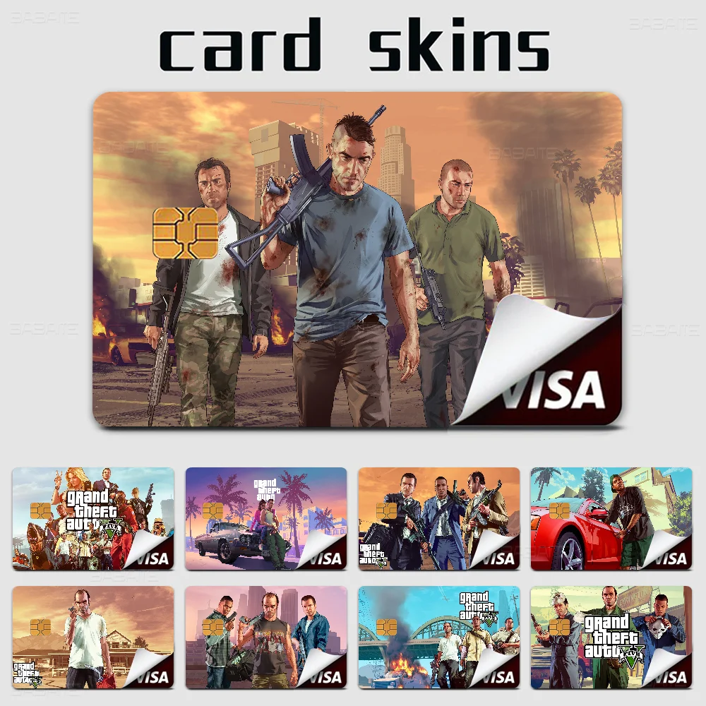 لعبة G-Grand T-Theft A-Auto Game أنيمي ملصق فيلم غطاء الجلد للصغيرة الكبيرة لا رقاقة بطاقة الائتمان الجانب الأمامي #1