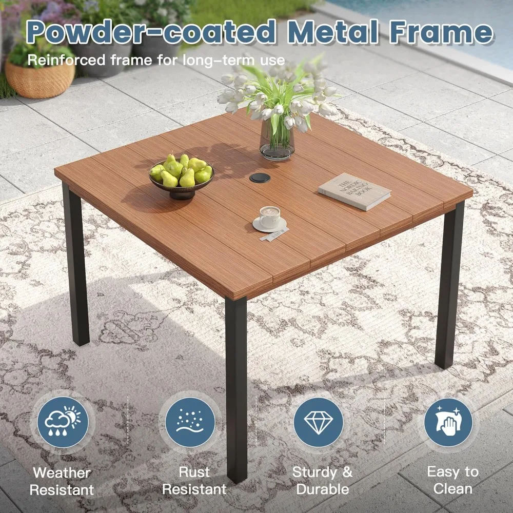 

Patio Table and Chairs Set for 4, 5 Piece Outdoor Dining Set, 40.2" Walnut Square Metal Dining Table with Umbrella, Customized