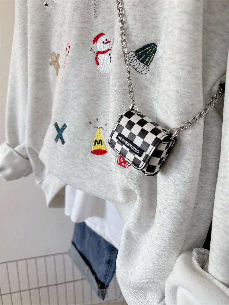 Plus size cisas bordado redondo ne hoodie feminino outono inverno coreano sle facionable solto ajuste longo sve suor