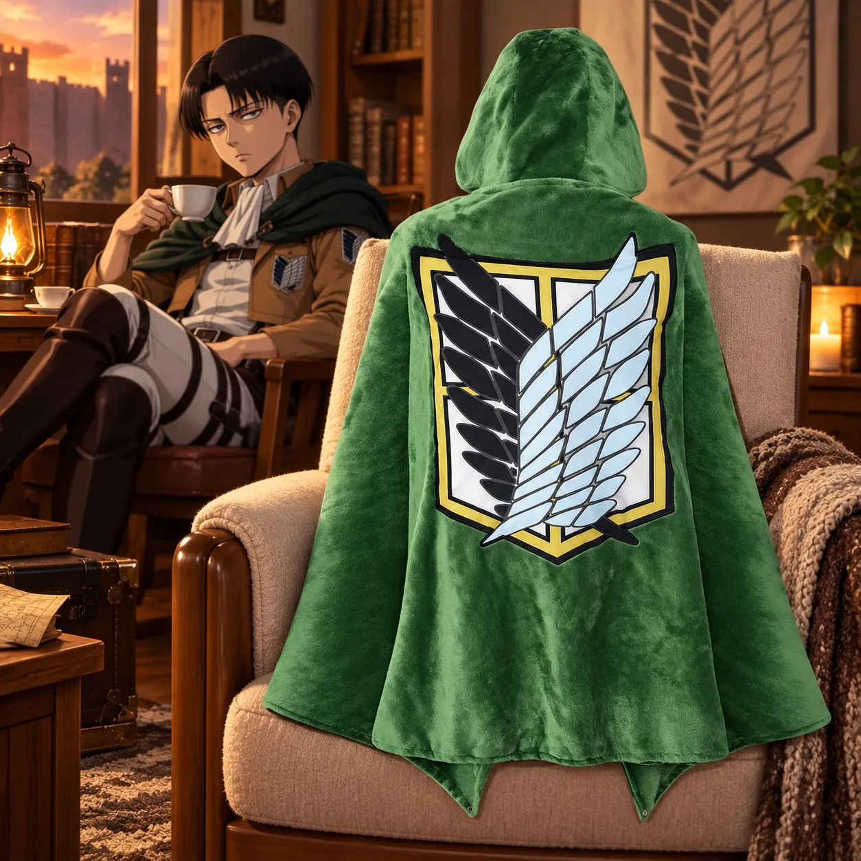 Attack on Titan Blanket Plaid Women Pajamas Gown Anime Shingeki No Kyojin Levi Cosplay Prop Cape Hoodie Blanket Throw Homewear