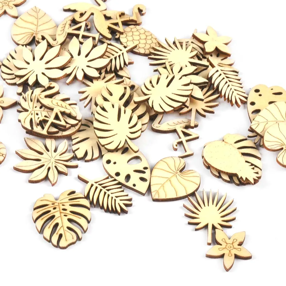 25Pcs Banana Leaf/Pineapple/Flamingo Wooden Crafts For DIY Supplies Handmade Scrapbooking Accessories Ornaments Home Decor c3294