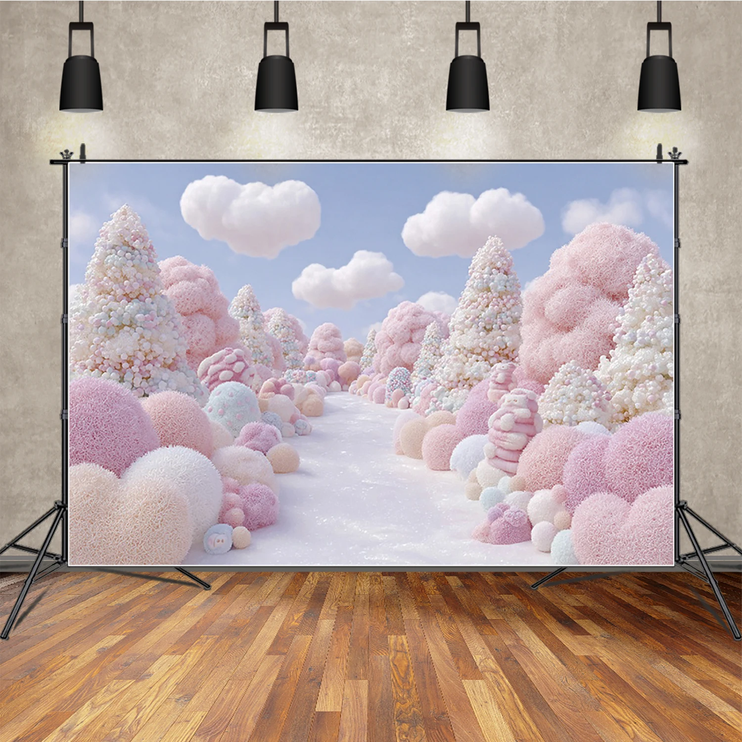 

MOON.QG Pink Christmas Photo Background Candyland Snow Marshmallow Backdrop Newborns Shooting Decorations Party Photozone Poster
