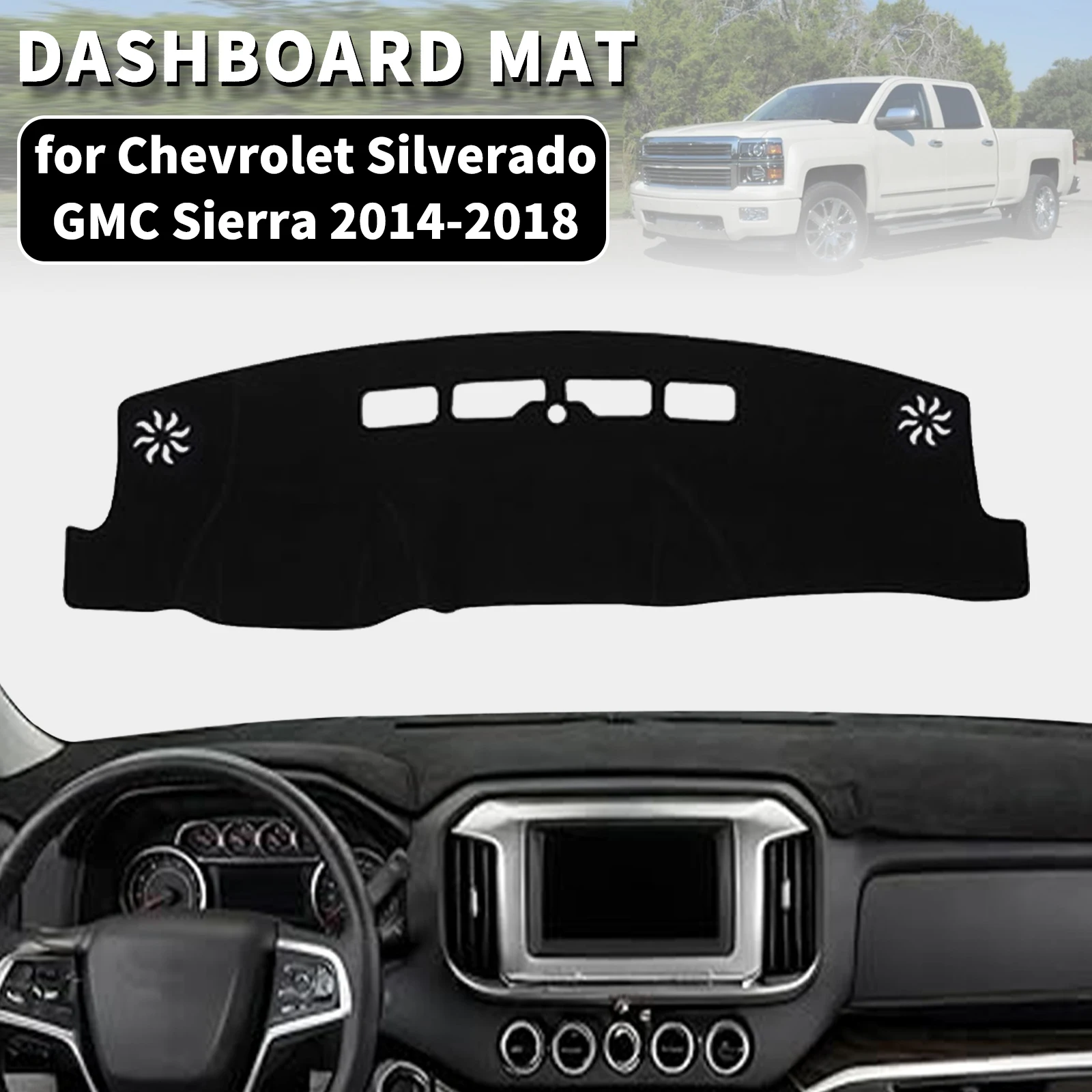 

for Chevy Chevrolet Silverado GMC Sierra 2014-2018 Dashmat Dashboard Cover Dash Mat Anti-UV Sun Shade Carpet Pad Car Protector