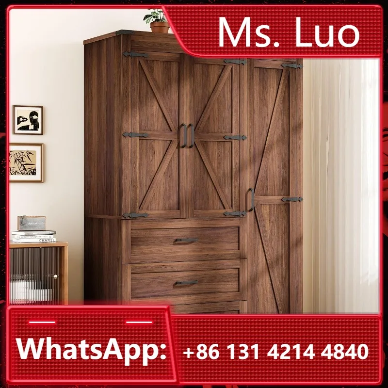 

3-дверный шкаф-купе с 3-мя ящиками и ящиками, шкаф для спальни в фермерском доме с подвесным стержнем и регулируемой шиной