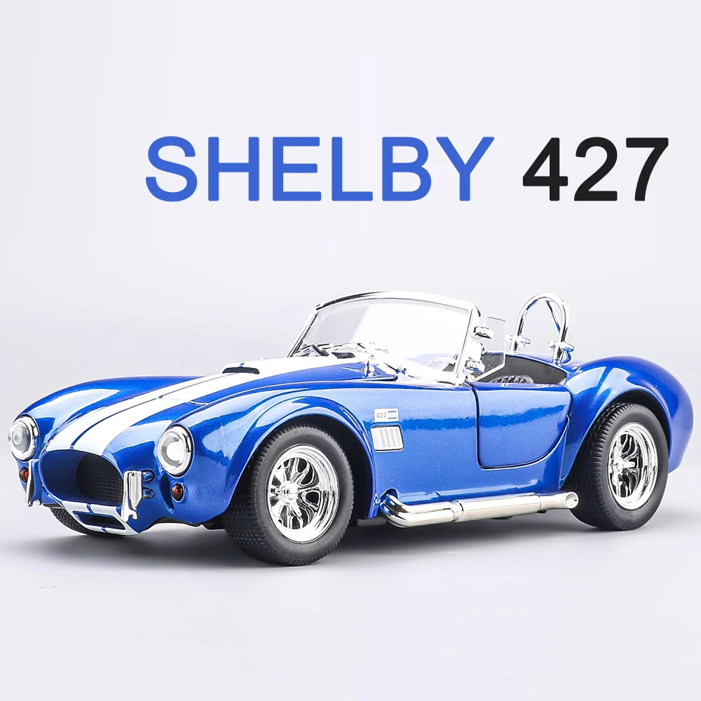 1:24 Shelby Cobra 427 Alloy Cars Models Diecast Toys with Pull Back Light Sound Miniature Vintage Car for Children Best Gifts