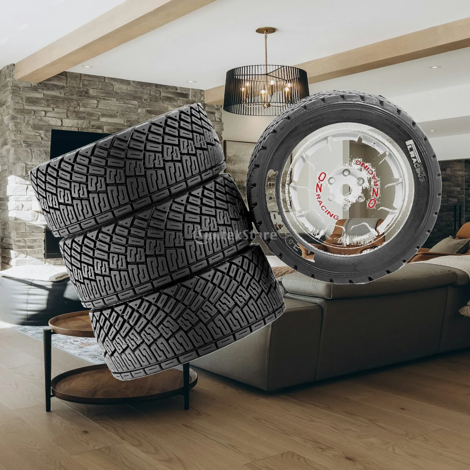 

4 Pieces RC Wheels Tires High Performance Versatile Upgrade DIY Accessories Easy Installation Sturdy 3 in Diameter Black for 1:8