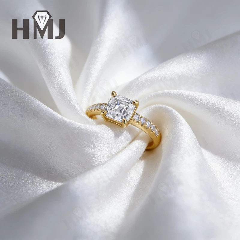 1ct D Color VVS1 Asscher Step Cut Moissanite Ring 925 Sterling Silver Solitaire Fine Jewelry Anniversary Wedding Gift for Women