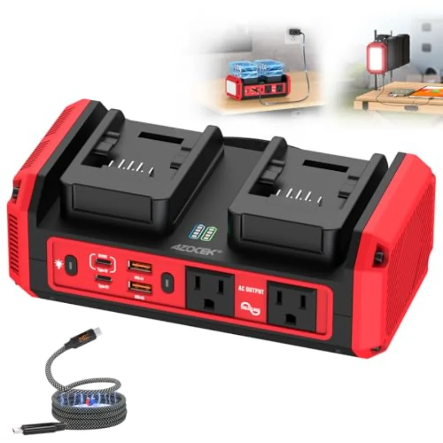 350W Power Inverter Pure Sine Wave Compatible with Milwaukee 18V Battery No Battery 7A Fast Charger Portable Power Station with
