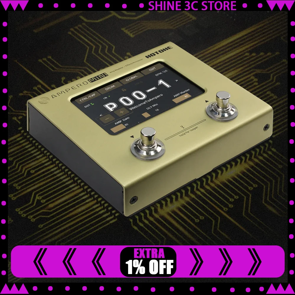 

HOTONE Ampero Mini MP-50 Guitar Bass Amp Modeling Multi effect Stereo OTG USB Audio Gifts
