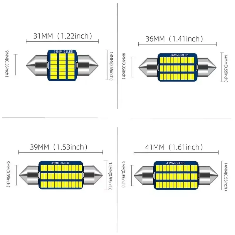 2PCS Car Interior Reading LED Light, C5W C10W 4014 Chips Canbus White Dome Lamp 31-41MM for Reading & Map Light 12V