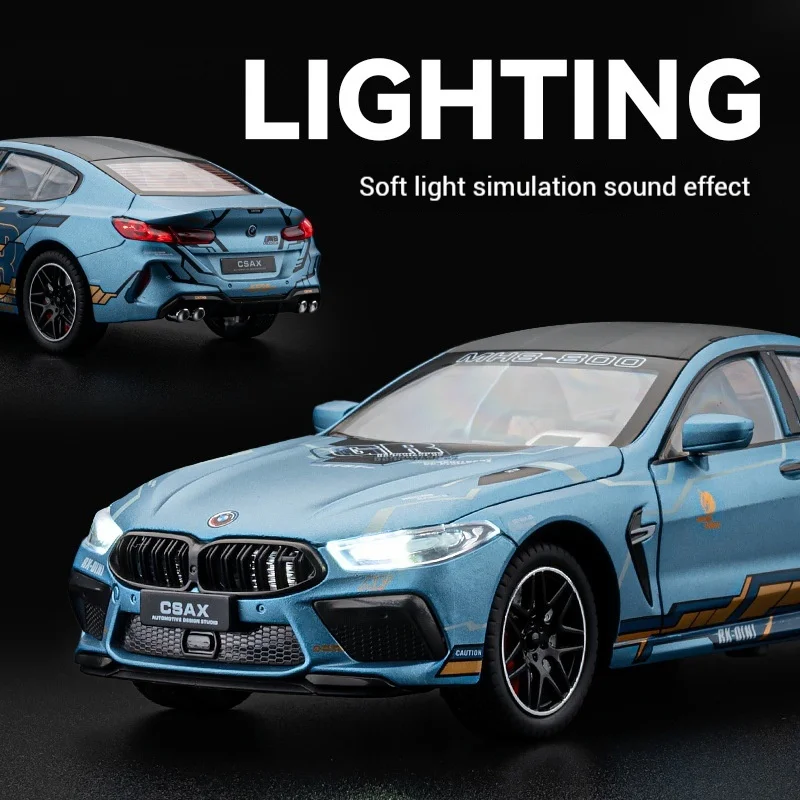 1:24 bmw m8 supercar simulation druckguss legierung auto modell sound und licht zurückziehen druckguss kinder spielzeug sammlung geschenk