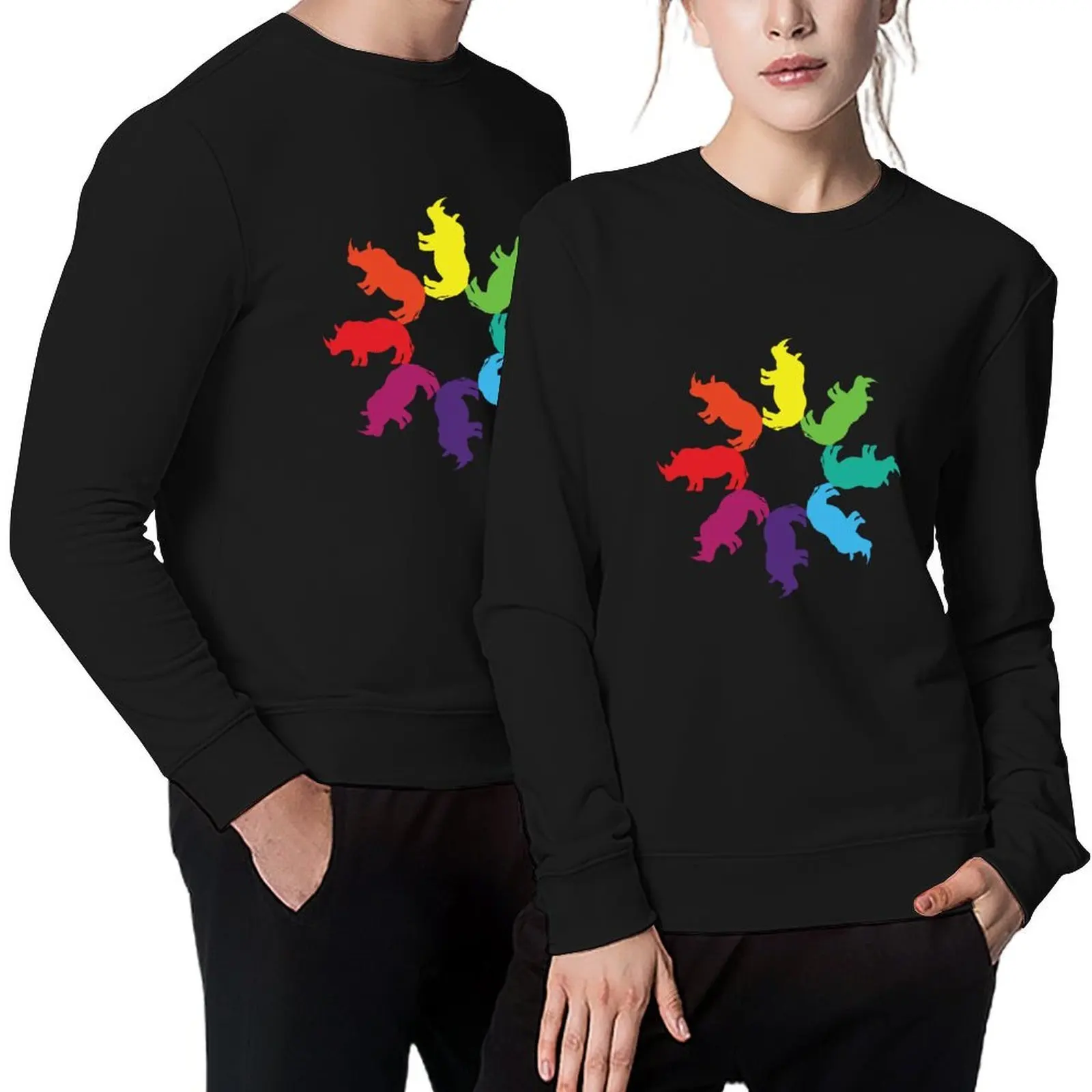 

Color: White Rhino Rainbow Pinwheel Pullover autumn korean clothes mens clothing fashion men sports sweatshirt man
