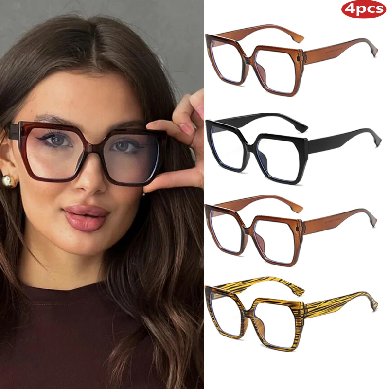 

Cycling 4pcs Fashion Large Frame Glasses Gradient Eyeglasses Frame Trend Flat men Simple Brand Designer Anti Blue Light Glasses