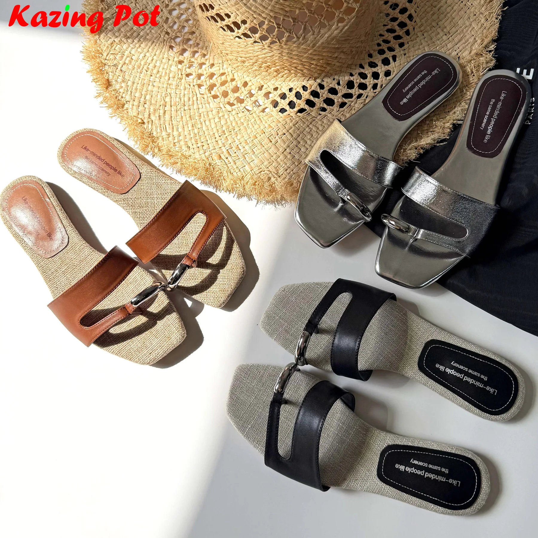 

Krazing Pot Chic Cow Leather Peep Toe Low Heels Luxury Slides Slip On Dating Mules Slingback Brand Summer Women Outside Slippers