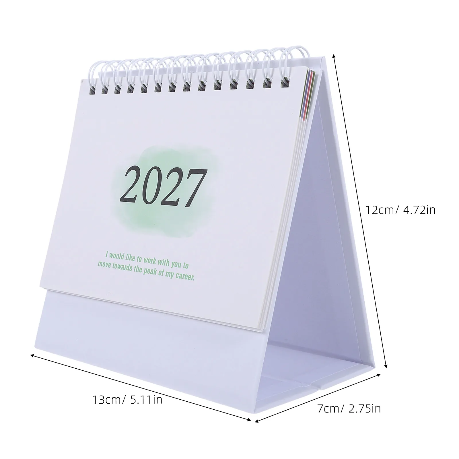 Mini Desk Calendar 2026-2027 Standing Flip Desktop Calendar Twin Wire Binding Gradient Green Daily Planner for Office Desk