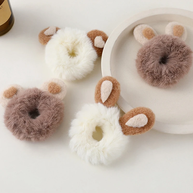 Winter Cute Imitation Rabbit Fur Hair Rope Fluffy Rabbit Ear Hair Scrunchies Women Rubber Bands Elastic Hair Bands Ties Holder