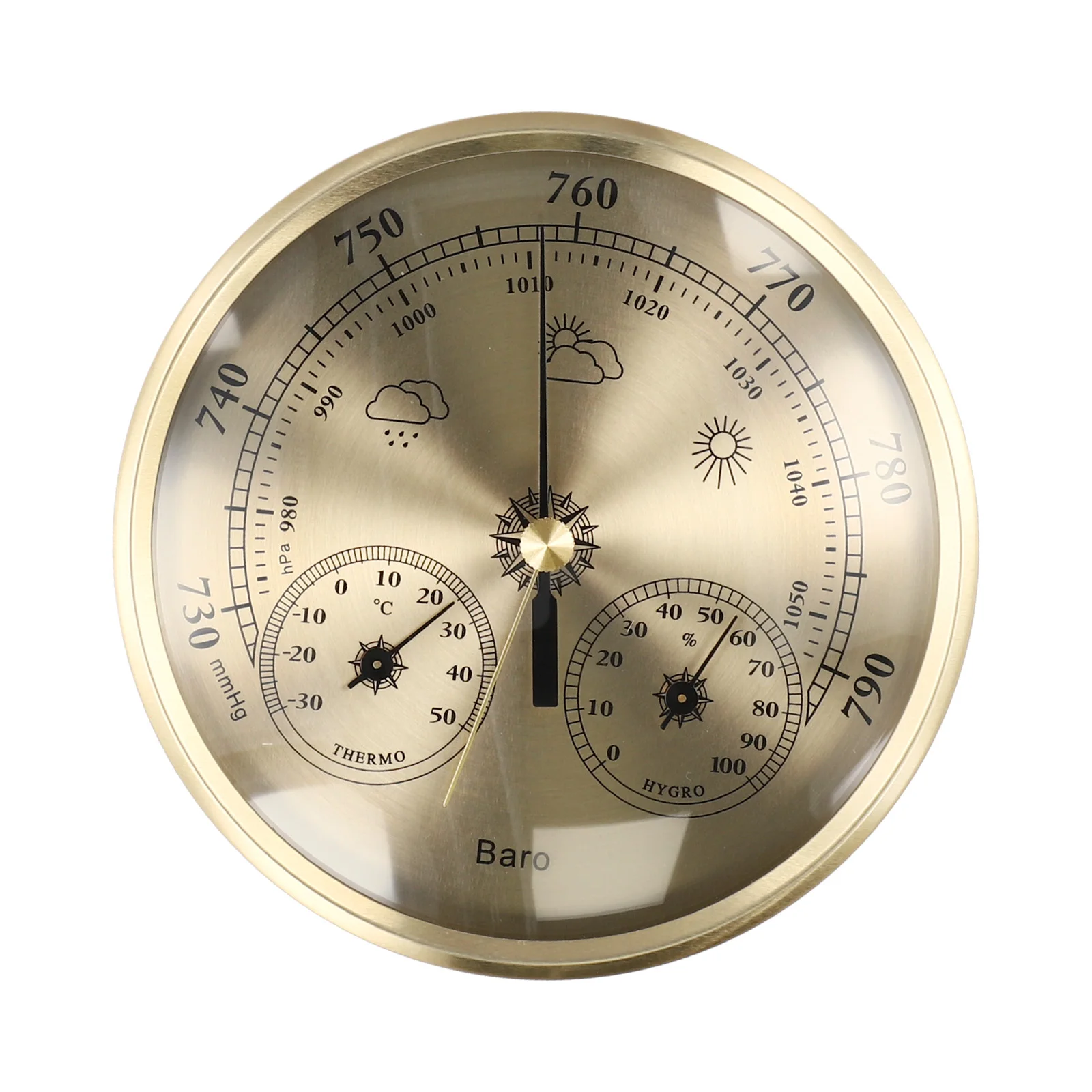 130MM 3-in-1 Weather Station Thermometer Hygrometer And Barometer Aluminum Thermometer And Hygrometer -30～50C 0~100%RH 970~1050