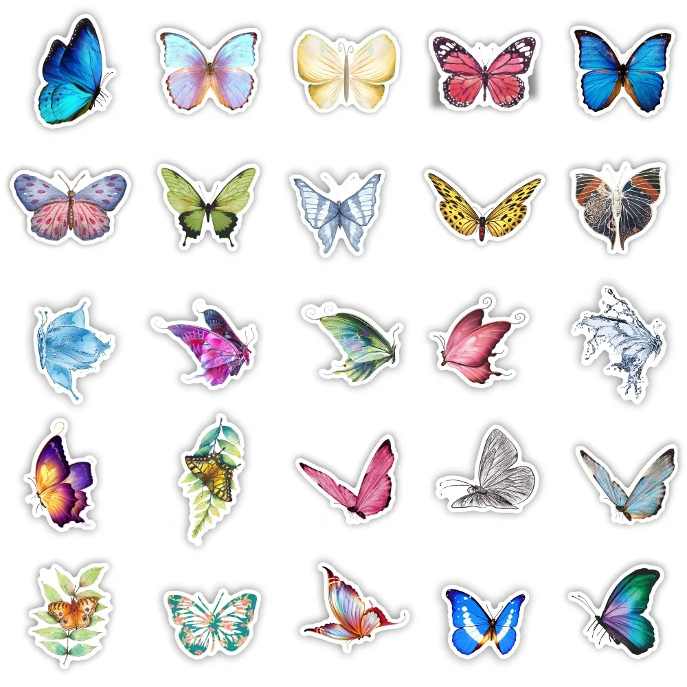 10/30/50pcs Butterfly Stickers Laptop Bicycle Guitar Skateboard Sticker Kid DIY Graffiti Waterproof Stickers Toy