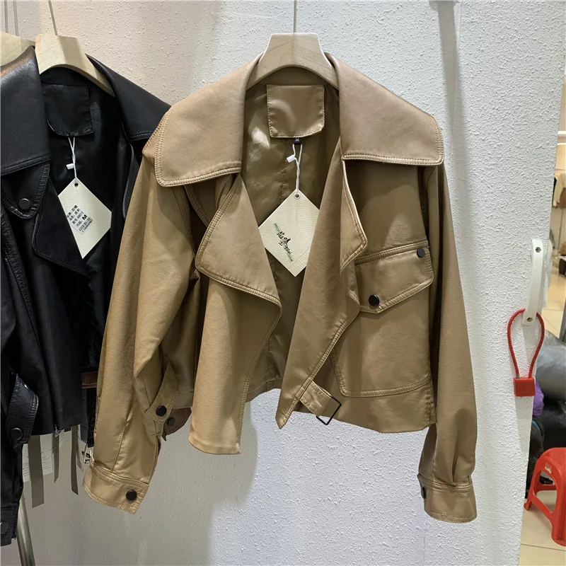 baby girls PU leather jacket Korean spring autumn motorcycle crop top coats cardigan toddler kids clothes 3 to 16 years