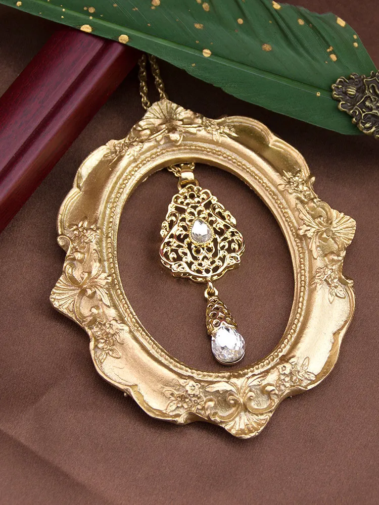 Sunspicems Gold Color Arab Pendant Necklace Morocco Neck Chain For Women Water Drop Crystal Bridal Jewelry Charm Banquet Bijoux