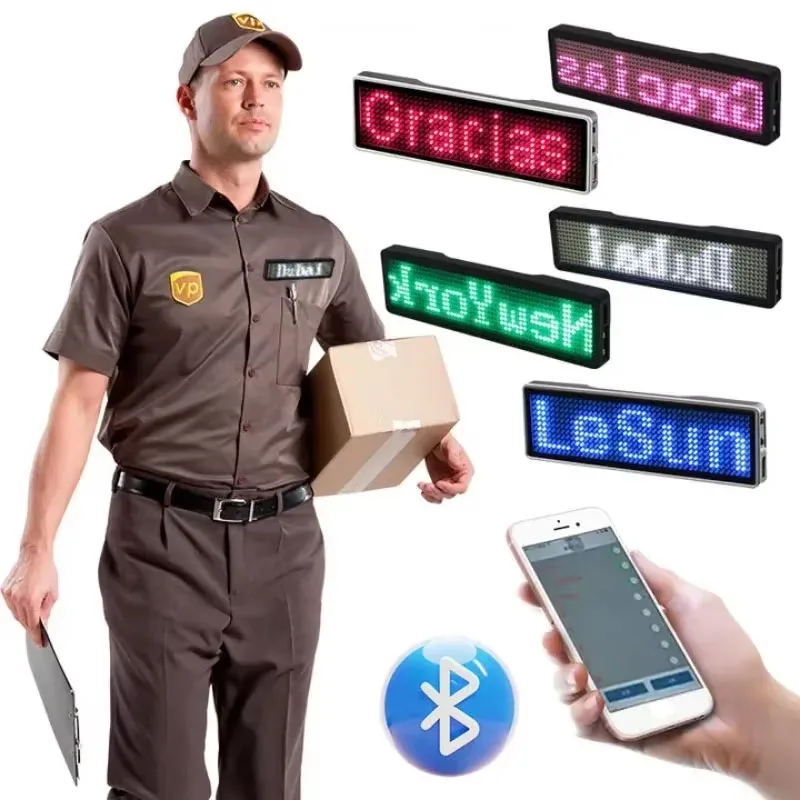 Bluetooth-compatible LED Name Badge DIY Programmable Scrolling Message Board Mini LED Display HD Text Digits Pattern Display