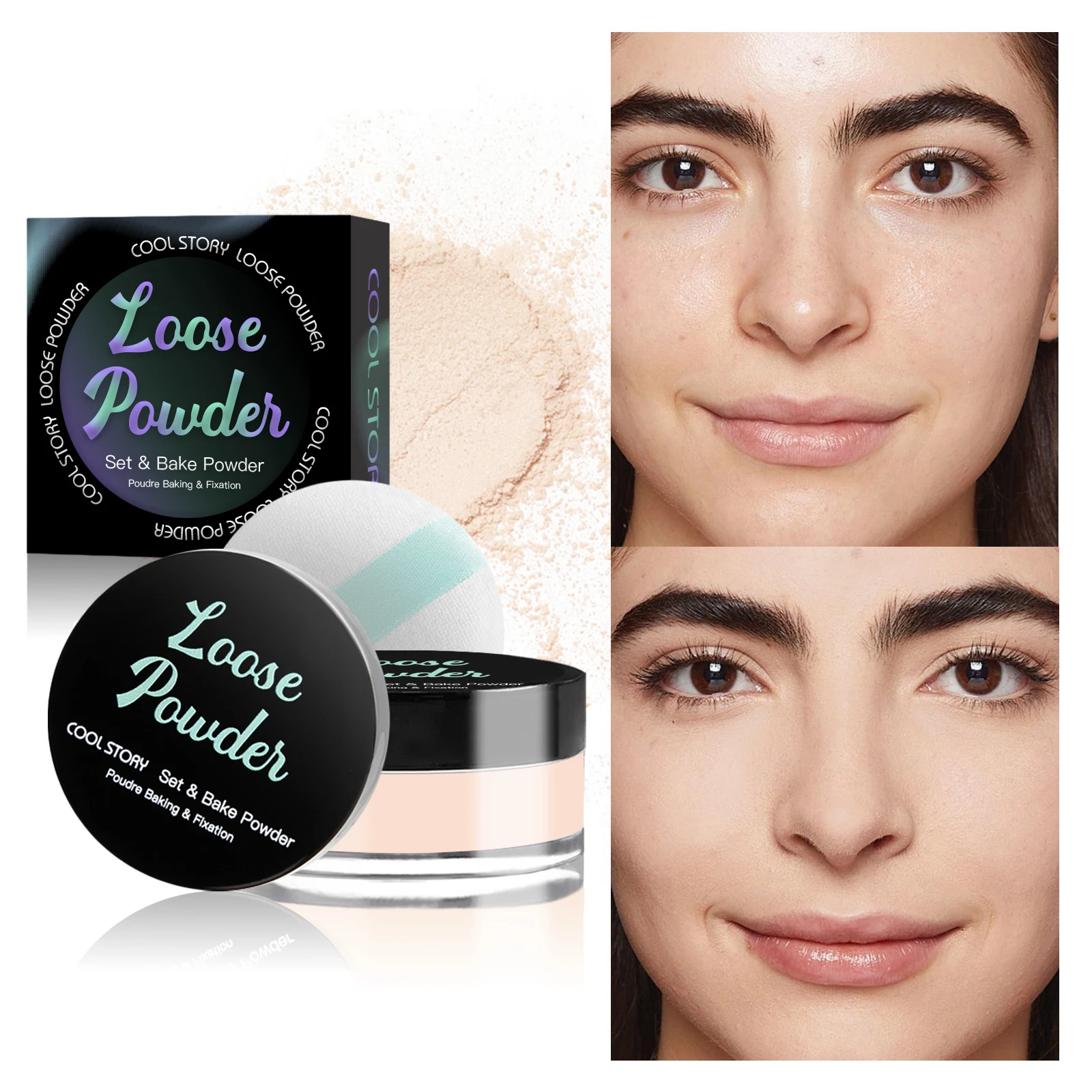 ルースパウダーオイルコントロール固定メイクアップ目に見えない毛穴コンシーラーハニーパウダーフェイス仕上げタッチアップパウダー長期的な