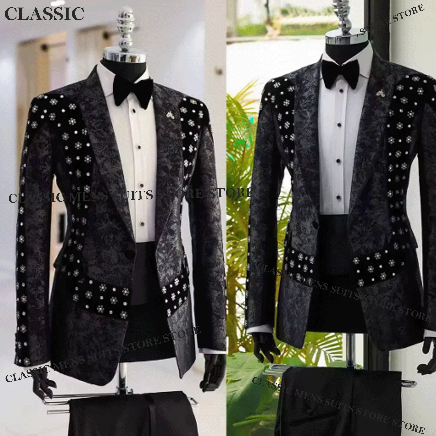 

Стразы по индивидуальному заказу, красивые мужские свадебные смокинги, тонкие костюмы, формальные Ropa hombre, комплекты из 2 предметов, мужские пиджаки для жениха