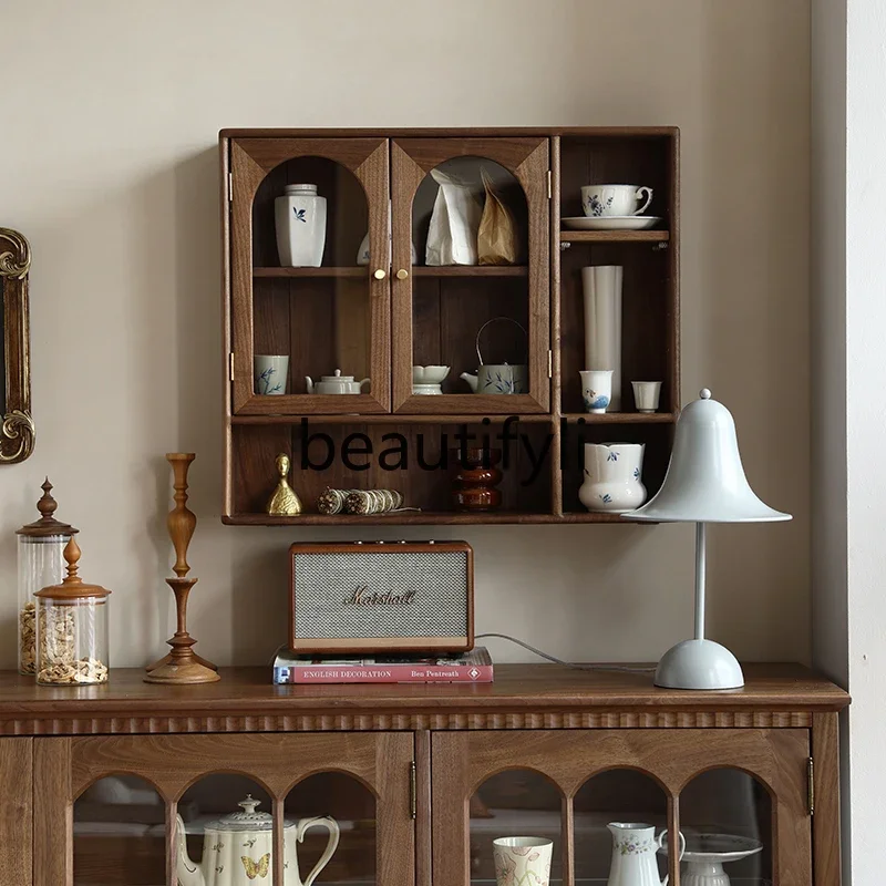 

Black walnut hanging holder display cabinet retro style wall wall cabinet desktop figure collection cabinet