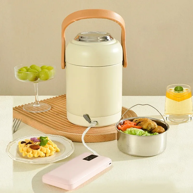 Portable USB Rechargeable Electric Lunch Box Stainless Steel Insulation Bento for Office Thermal Heating Food Warmer Container