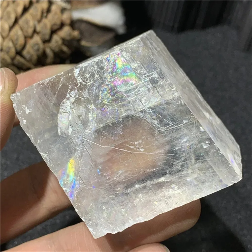 Natural Clear Calcite Cube Iceland Spar Crystal Stone Slab for Reiki Healing Meditation Energy Balancing