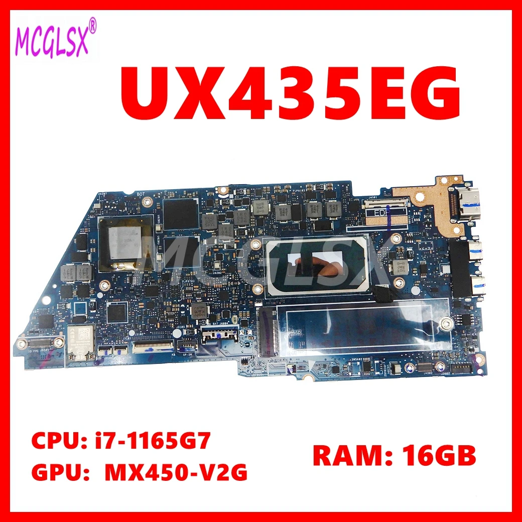 UX435EG Mainboard For ASUS UX435E UX435EA BX435E RX435E UX435EGL UX435EAL Laptop Motherboard I7-1165G7 MX450-V2G GPU 16GB-RAM