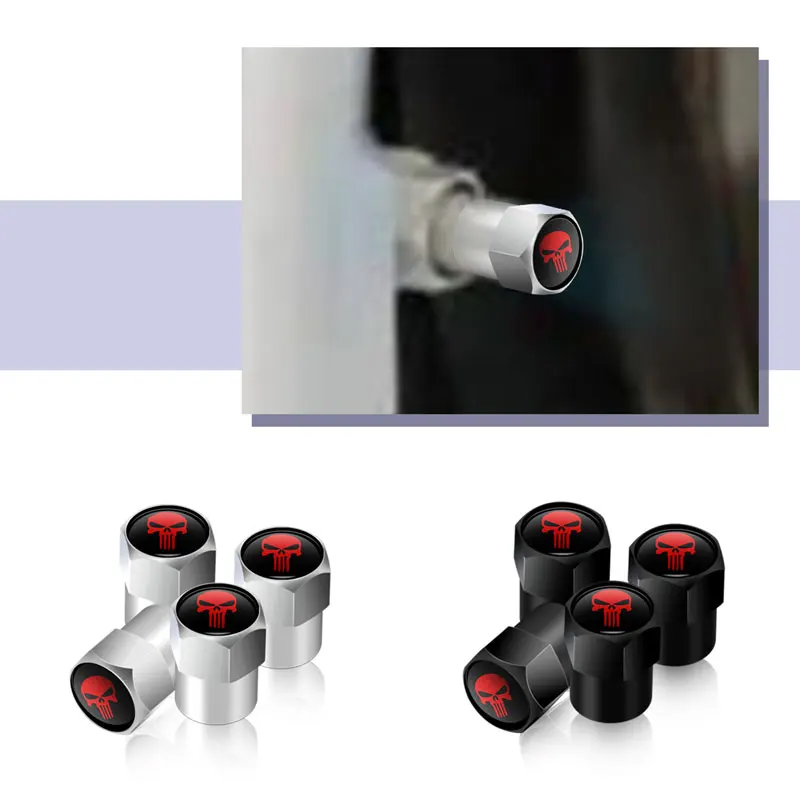 Car Decoration Skull Head Emblem 4pcs/Set Metal Car Tire Valve Stem Caps Dust Cover For Automobiles Motos Bicycle Parts