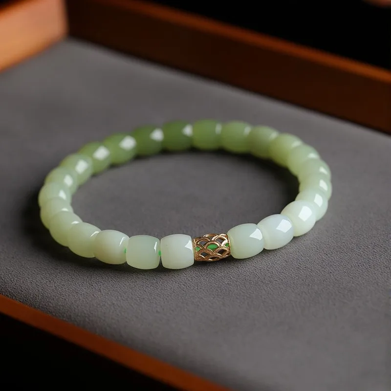 Natural Hetian Jade Gradient Beaded Bracelet for Women Premium Jade Bracelet with Lucky Blessings Gifts